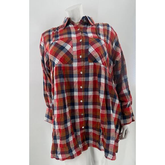 Aura Blouse Top Womens Size XS Multicolor Plaid Button Front Long Sleeve - Picture 1 of 7
